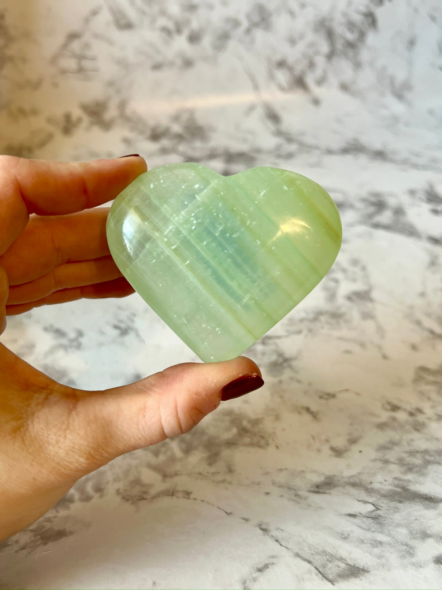 Pistachio Calcite Transparent Heart 🌈 Rainbow Inclusions