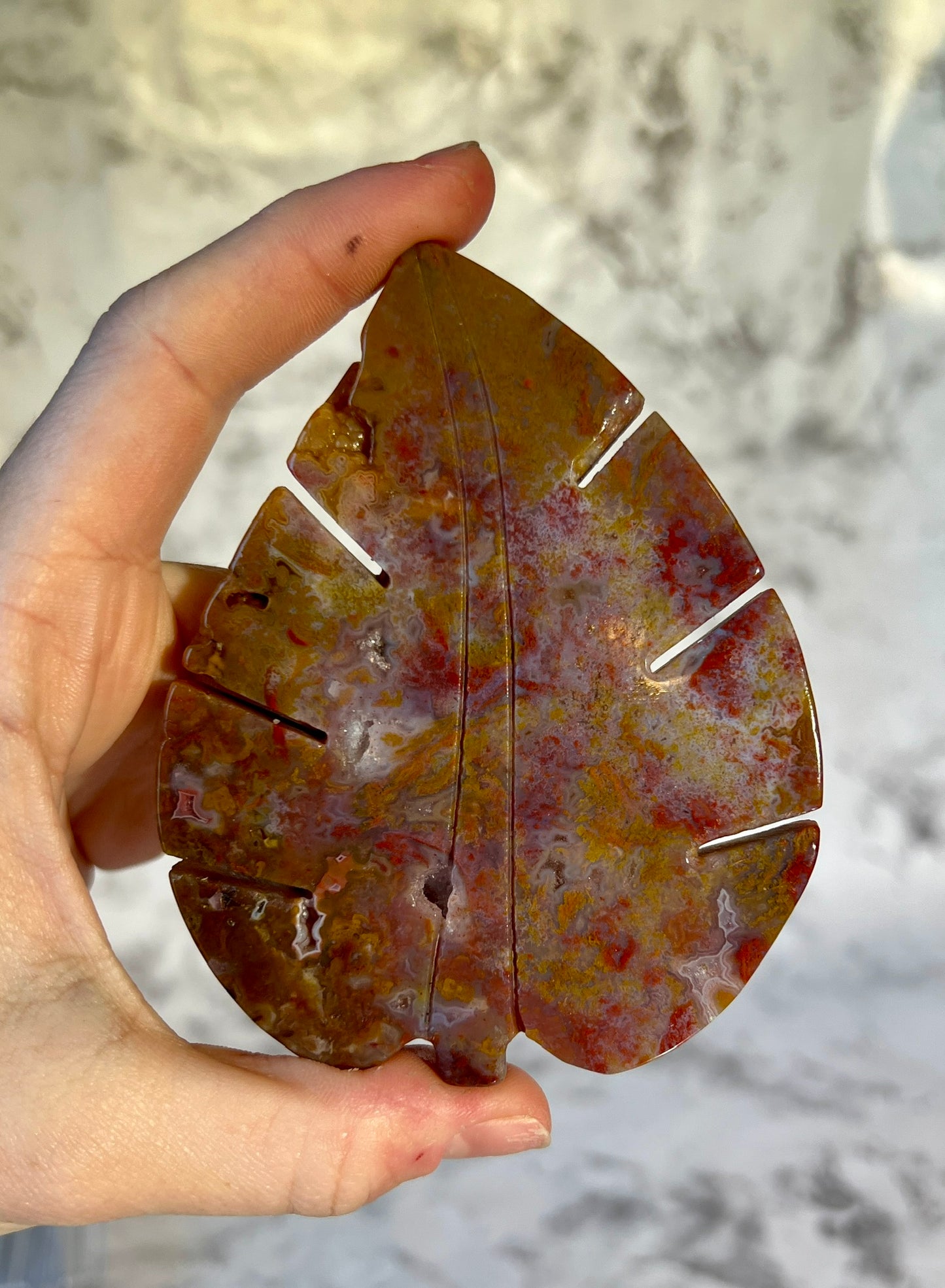 Ocean Jasper Leaf Carving