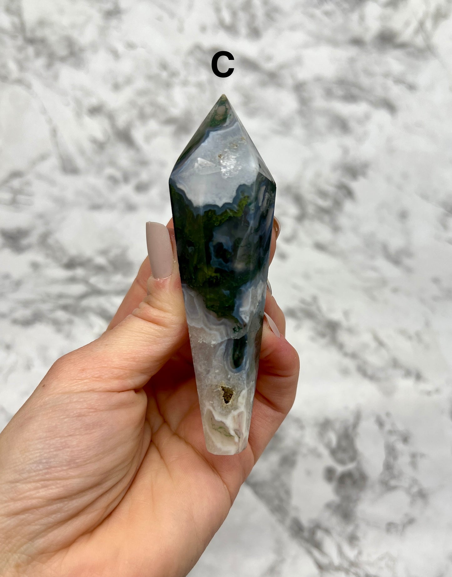 Moss Agate Scepter Carving