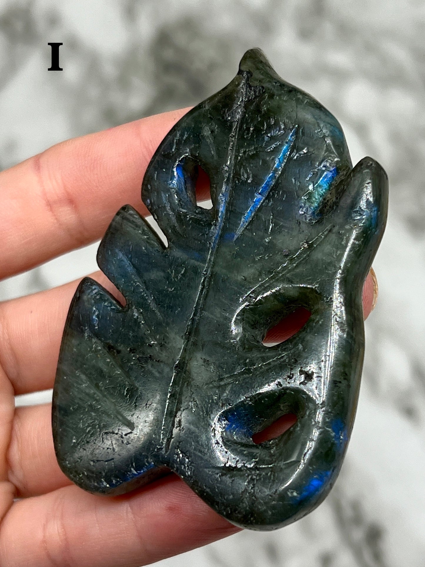 Labradorite Monstera Leaf Carving