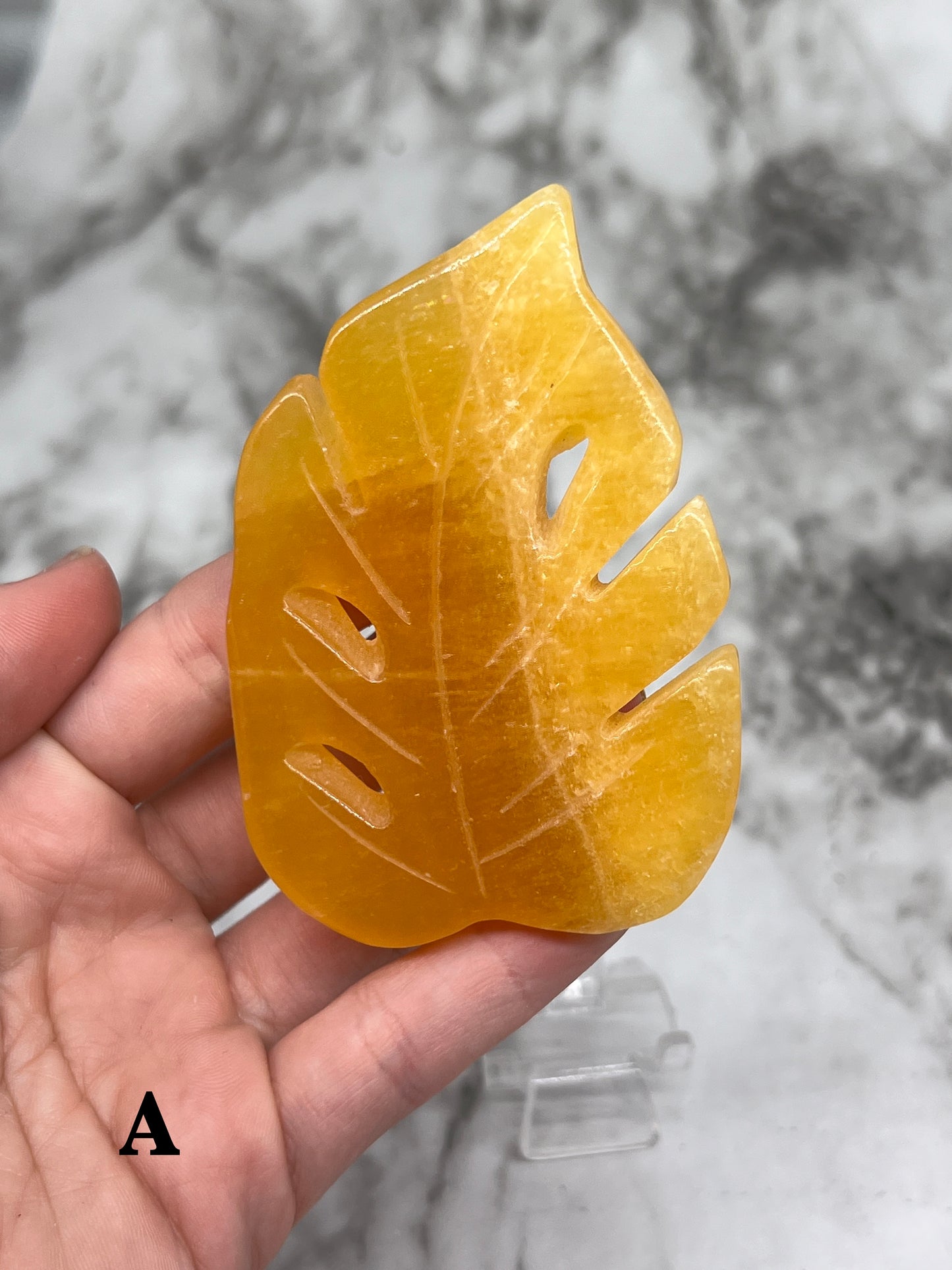 Yellow Calcite Monstera Leaf Carving