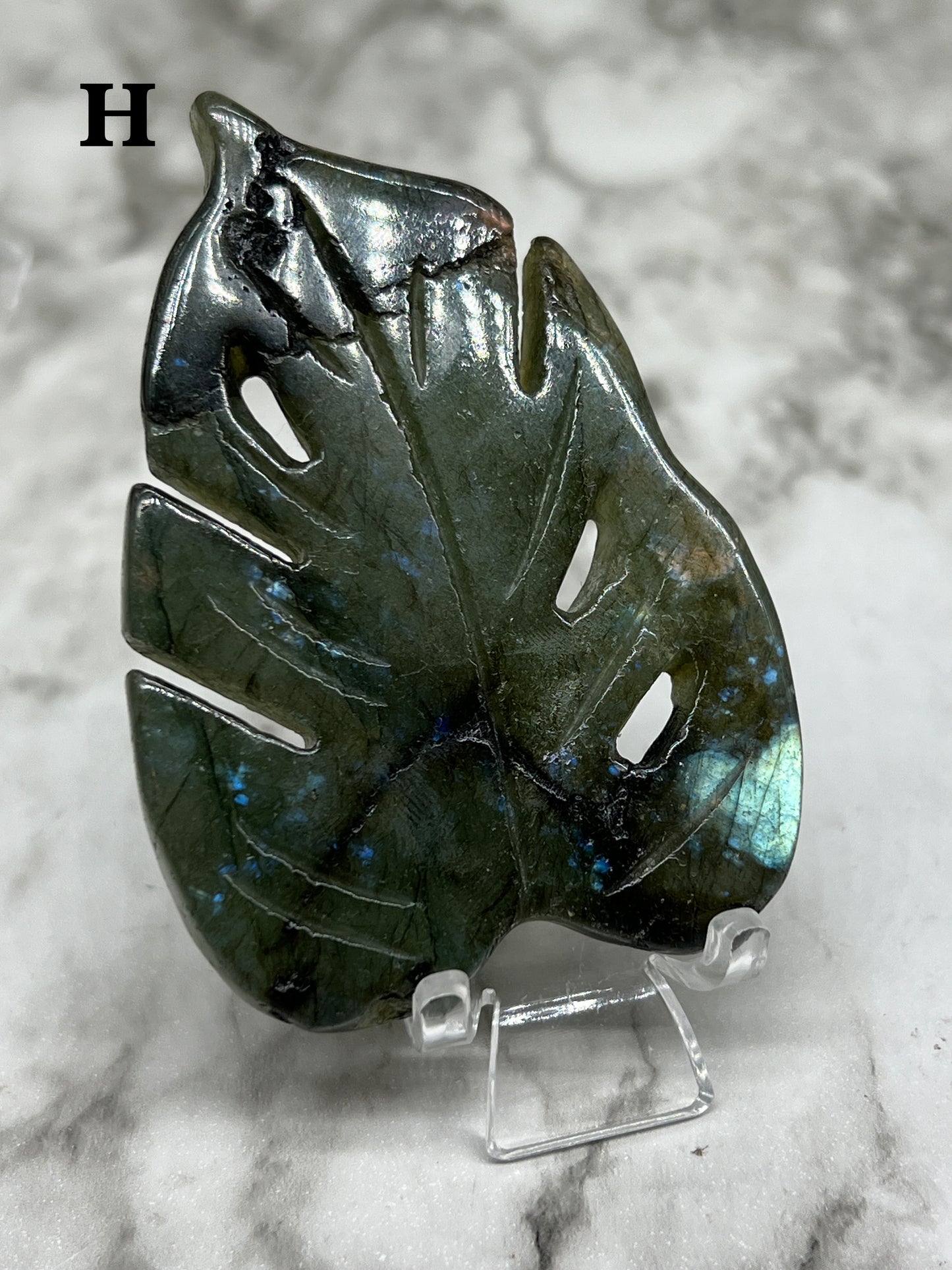 Labradorite Monstera Leaf Carving