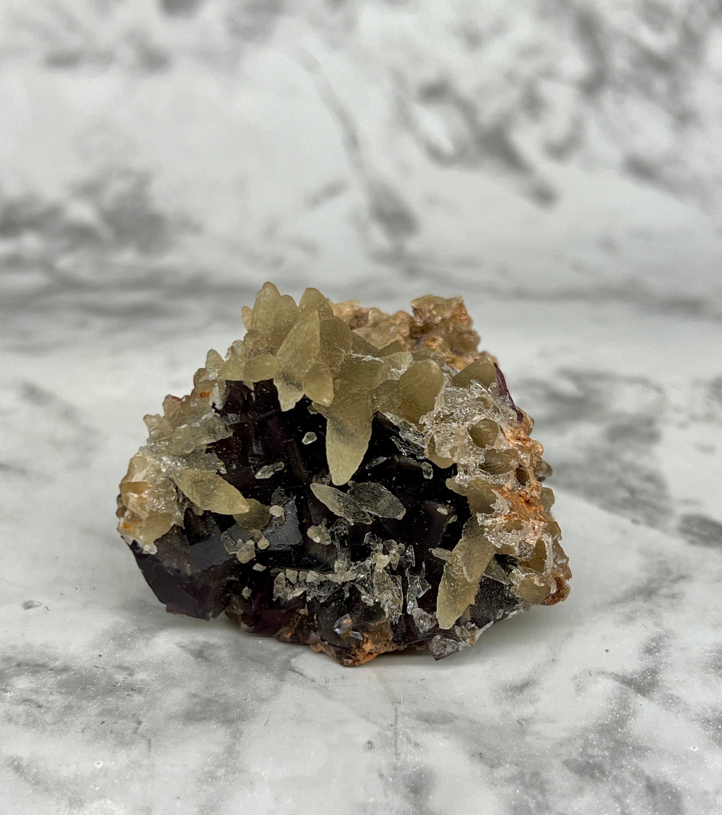 Dogtooth Calcite & Purple Fluorite Specimen