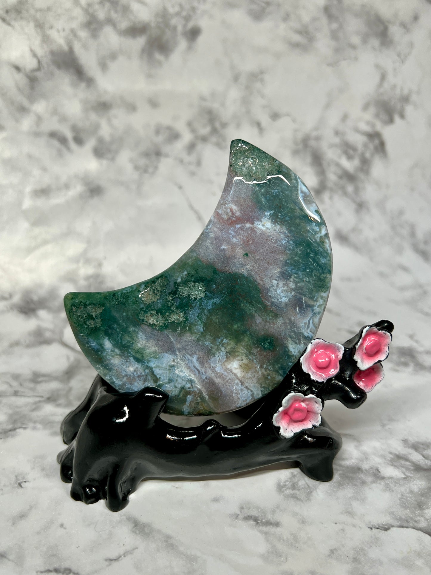 Colorful Moss Agate Moon Carving