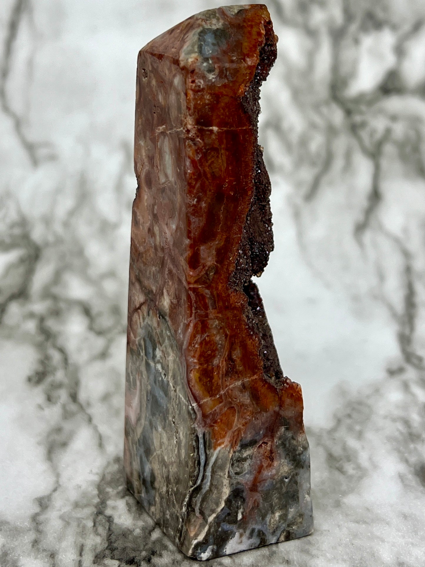 Red Druzy Sphalerite & Quartz Tower