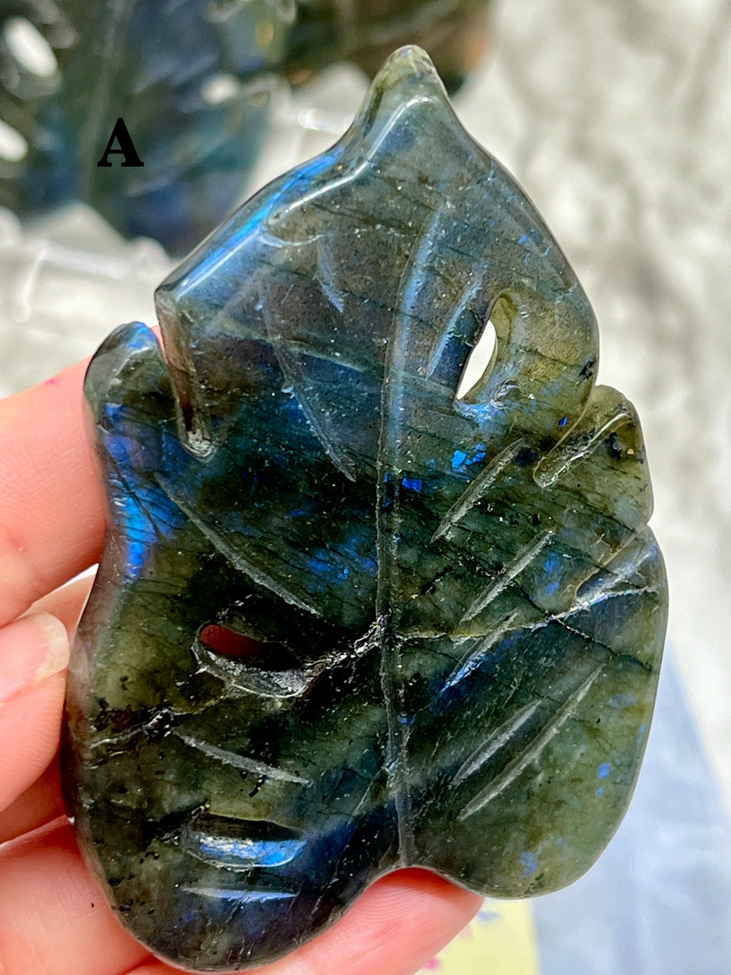 Labradorite Monstera Leaf Carving