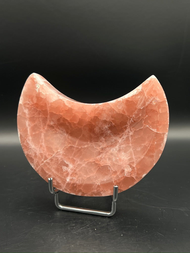 Rose Calcite Moon Bowl / Carving